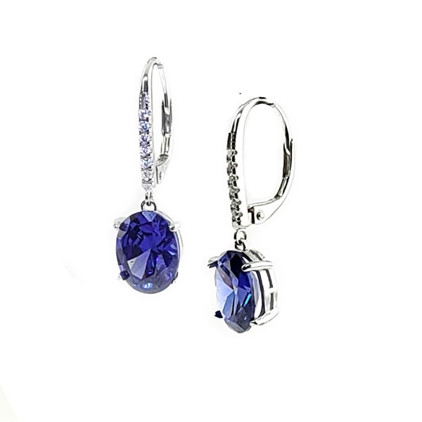 Tanzanite Leverback Dangling  Earrings .925 Sterling Silver  (New Style)