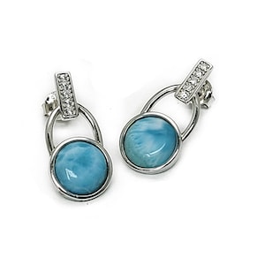 Larimar Earrings Premium 10mm w White Sapphire Accents .925 Sterling Silver