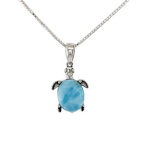 Larimar 8X10mm Punta Cana Sea Turtle Necklace  .925 Sterling Silver
