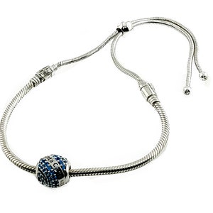Blue Topaz Punta Cana European Beads Slider bracelet .925 Sterling Silver
