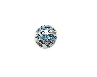 Blue Topaz Punta Cana European Beads Fit Pandora bracelet .925 Sterling Silver
