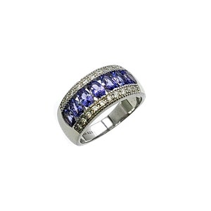 Stunning Tanzanite Marquises Ring/Band .925 Sterling Silver.