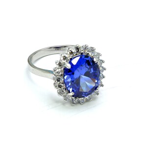Tanzanite  Classic 12X10mm Ring With White Sapphire Accents .925 Sterling Silver