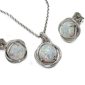 Weiße Opal Infinity Ohrringe Halskette Set .925 Sterling Silber