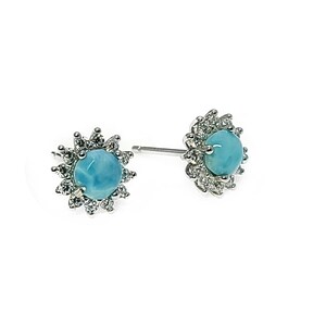 LARIMAR 5mm Genuine Star Stud Earrings With White Sapphire Accents .925 Sterling Silver (New Style)