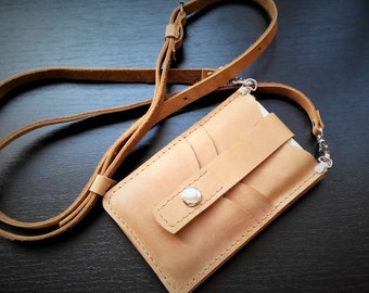 Mini Genuine Distressed Leather Tan Crossbody Bag or Wear as a Clip-On 5"Wx7.5"H 