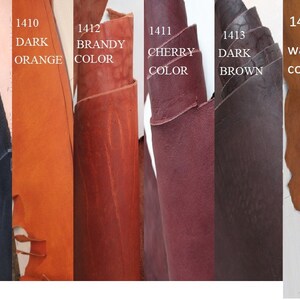 Peut inclure: &Eacute;chantillons de cuir de diff&eacute;rentes couleurs. Les couleurs incluent le noir, l'orange fonc&eacute;, la couleur brandy, la couleur cerise, le marron fonc&eacute; et la couleur noix. Chaque &eacute;chantillon a un num&eacute;ro et une &eacute;tiquette de nom de couleur.
