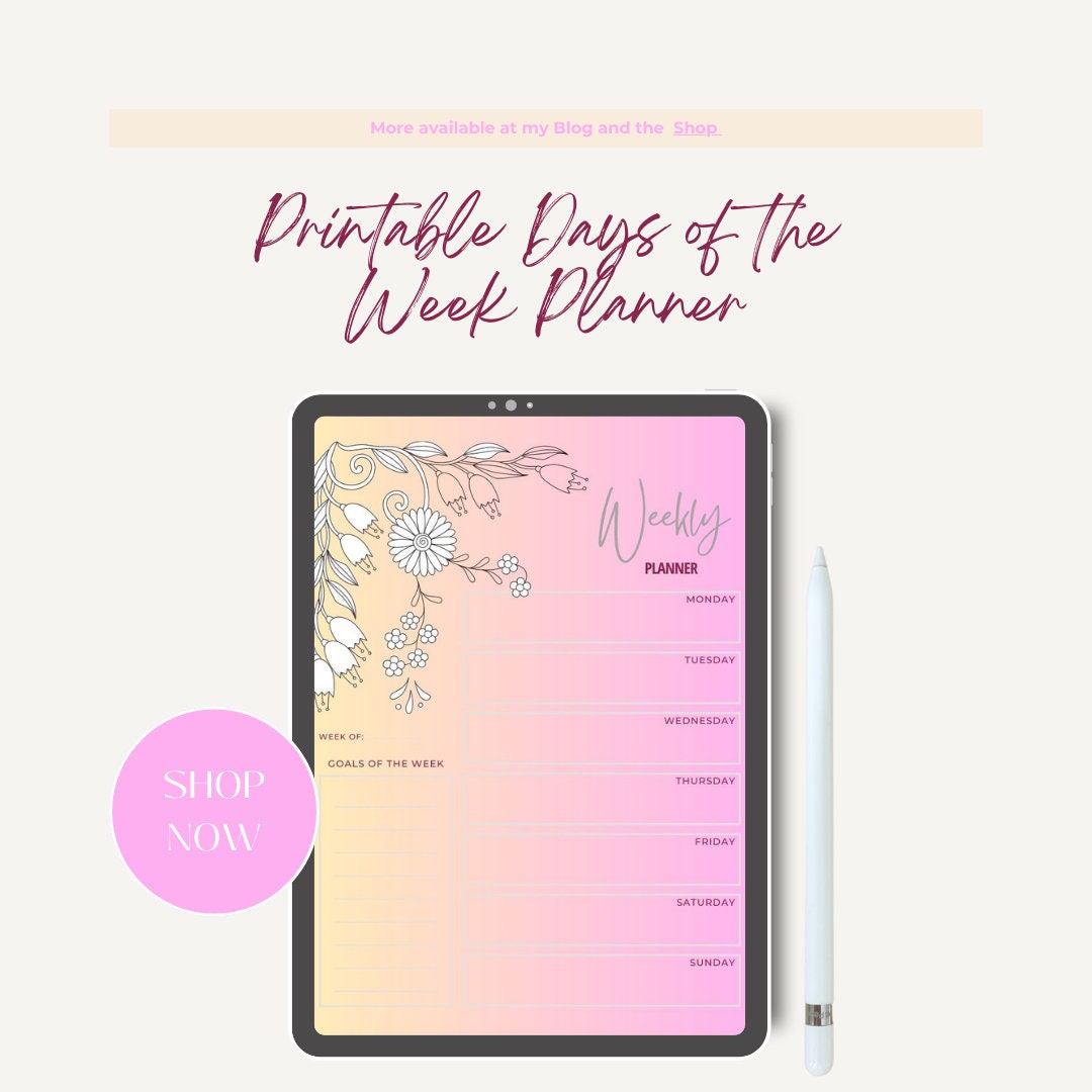 Printable Days of the Week Planner Etsy Canada