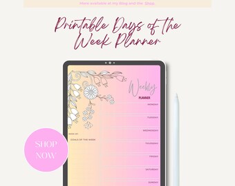 Printable Weekly Planner 7 Days of the Week PDF Downloadable Cute ...