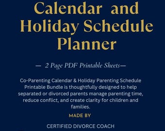 Co-Parenting Calendar Holiday Schedule Planner, Custody Schedule, Certified Divorce Coach, Ontario Canada