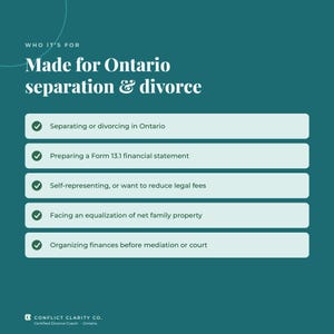 Who the kit is for: people separating or divorcing in Ontario preparing a Form 13.1 financial statement