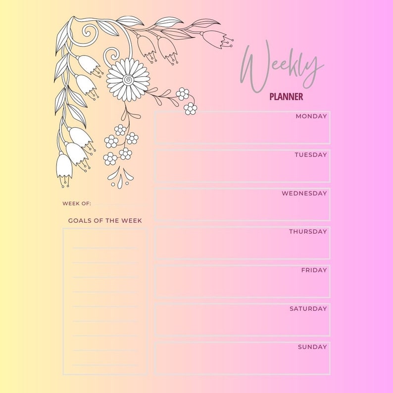 Printable days of the week planner etsy