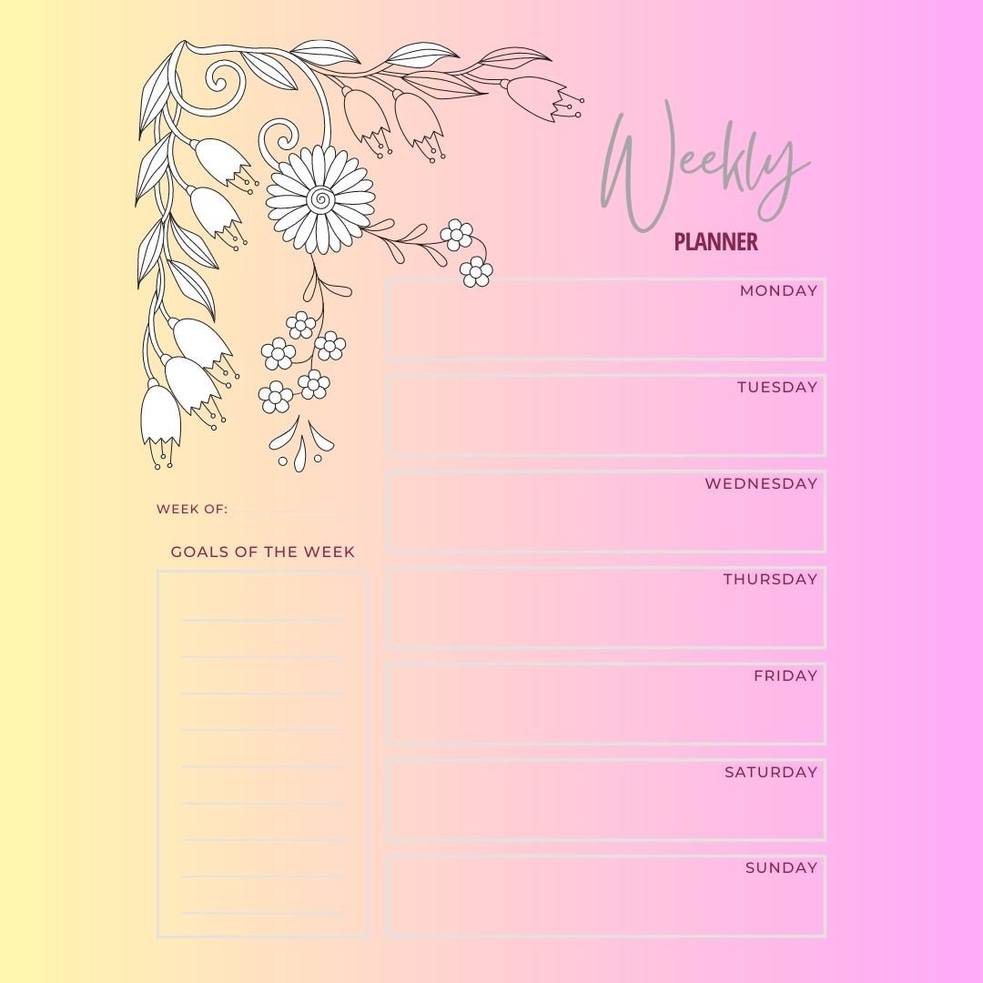 Printable Days of the Week Planner Etsy Canada