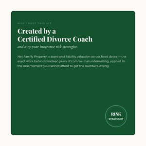 Kit created by a Certified Divorce Coach and 19-year insurance risk strategist, with a risk strategist seal
