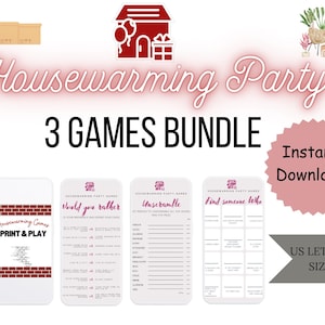Einweihungsspiele zum Ausdrucken, lustige neue Hausparty-Aktivitäten, druckbares Spiele-Bundle für Einweihungsfeiern