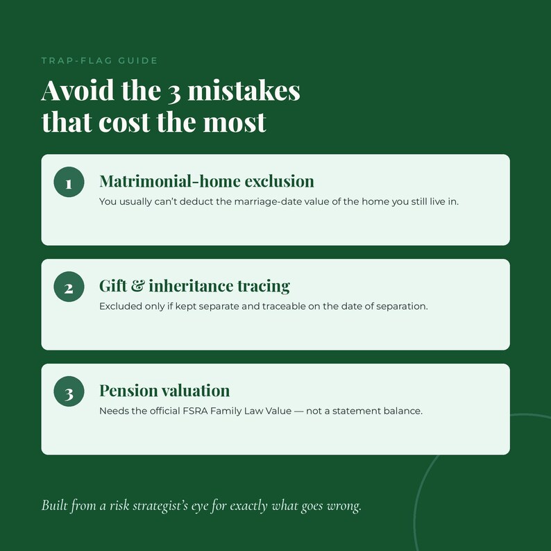 Guide to three Ontario divorce mistakes: matrimonial-home exclusion, gift and inheritance tracing, pension valuation