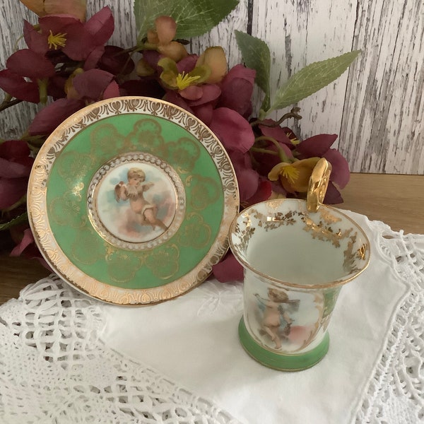 Elegant Chocolate Cup Set.    Royal Vienna...Dresden.....Cherubs. Hand Painted...vintage china