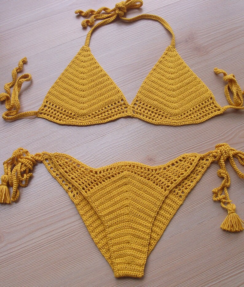 Crochet Bikini Mustard Yellow Women Swimsuit Bathingsuit /// Etsy