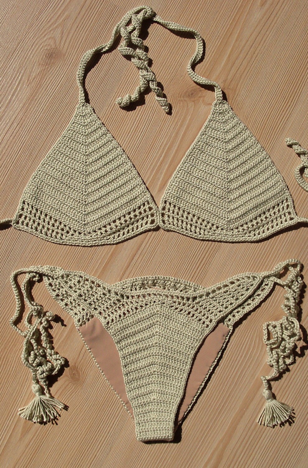 Full Lined Beige Crochet Bikini Women Crochet Brazilian Etsy