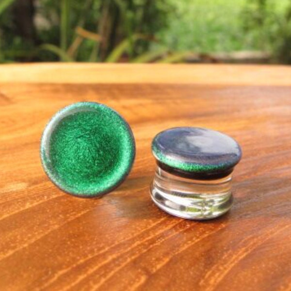 1 Pair (2 Pieces) Emerald Green Dichroic Glass Plugs