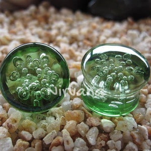 1 Pair (2 Pieces) Green Bubble Plugs Pyrex Glass