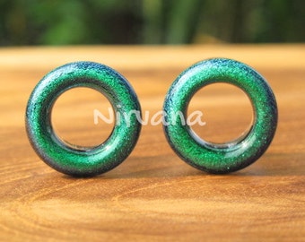 1 Pair (2 Pieces) Dichroic Emerald Green Glass Tunnels