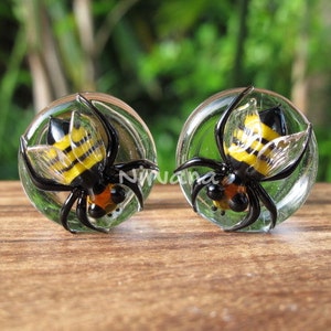 1 Pair (2 Pieces) Pyrex Glass Honey Bee Plugs One Pair Gauges