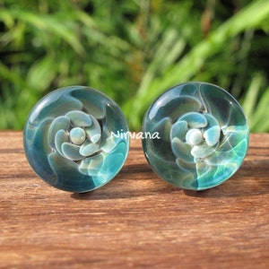 1 Pair (2 Pieces) Ocean Flower Plugs Pyrex Glass Gauges