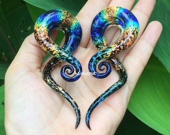 1 Pair (2 pieces) Aquatic Rainbow Dichroic Glass Note Spirals