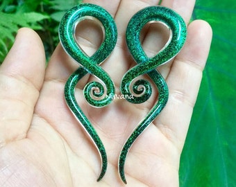 1 Pair (2 Pieces) Emerald Green Dichroic Glass Note Spirals