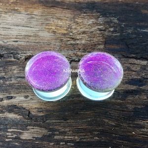1 Pair (2 Pieces) Translucent Purple Dichroic Glass Plugs