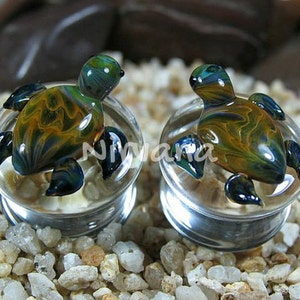 1 Pair 2 Pieces Earth Turtles Pyrex Glass Plugs image 1