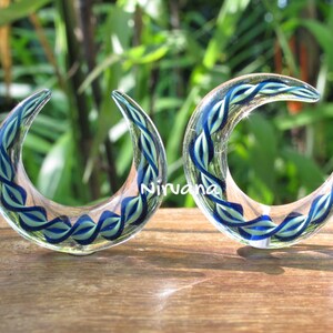 1 Pair (2 Pieces) Cobalt Blue & Jade Green Color Encased Twist Pinchers Spirals Glass