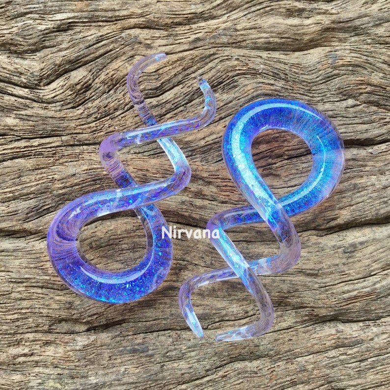 1 Pair 2 Pieces Translucent Blue Dichroic Encased Translucent Purple Glass Cork Screw Spirals image 4
