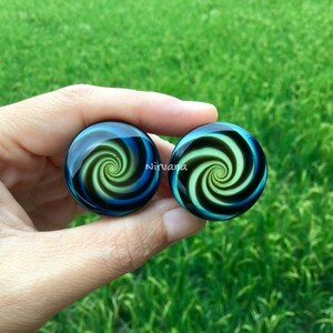 1 Pair 2 Pieces Nirvana Hypnotic Swirl Plugs Pyrex Glass Bild 5