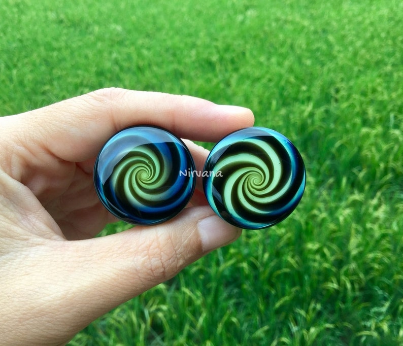 1 Pair 2 Pieces Nirvana Hypnotic Swirl Plugs Pyrex Glass Bild 5