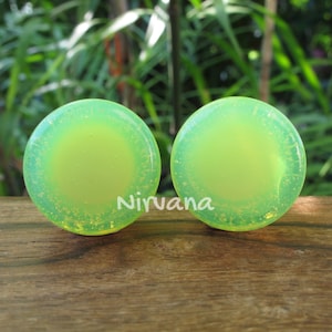 1 Pair (2 Pieces) Slyme Green Glass Plugs Pyrex