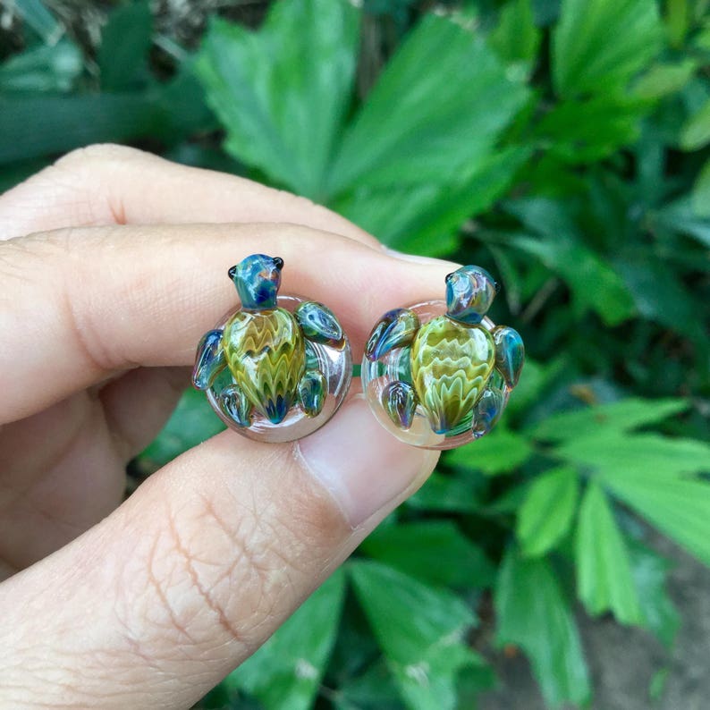 1 Pair 2 Pieces Earth Turtles Pyrex Glass Plugs image 9