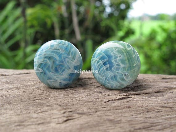 Pair Blues Pyrex Glass Spiral 1//2 inch 13mm