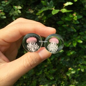 1 Pair 2 Pieces Pink Pyrex Glass Jellyfish Plugs image 7