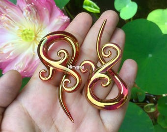 1 Pair (2 Pieces) Real 24K Ruby Gold Colored Glass Bonita Spirals