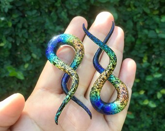 1 Pair (2 Pieces) Aquatic Rainbow Dichroic Glass Double Twists