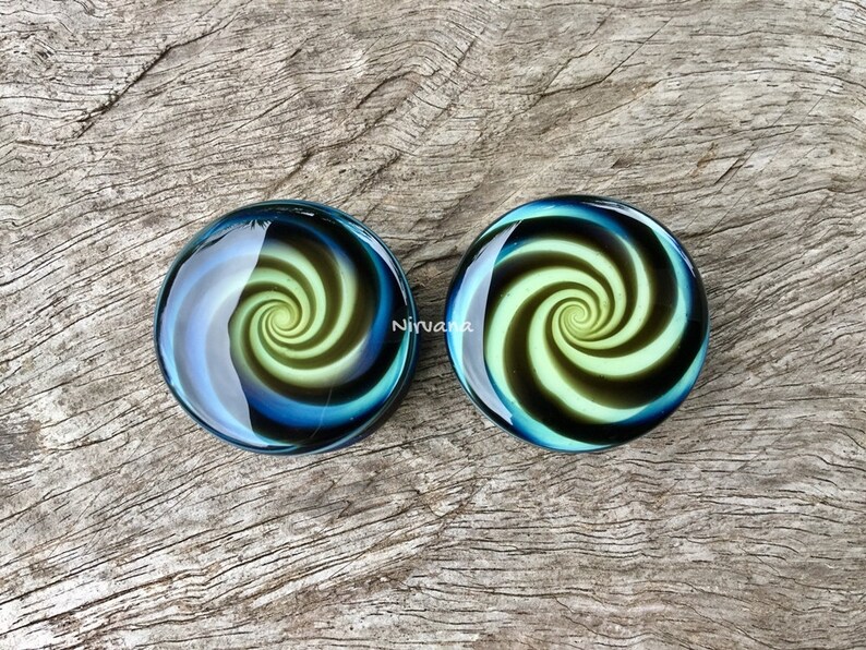 1 Pair 2 Pieces Nirvana Hypnotic Swirl Plugs Pyrex Glass Bild 4