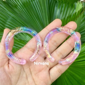 1 Pair (2 Pieces) Translucent Rainbow Dichroic Translucent Pink Glass Hoops
