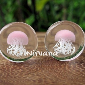 1 Pair 2 Pieces Pink Pyrex Glass Jellyfish Plugs image 1