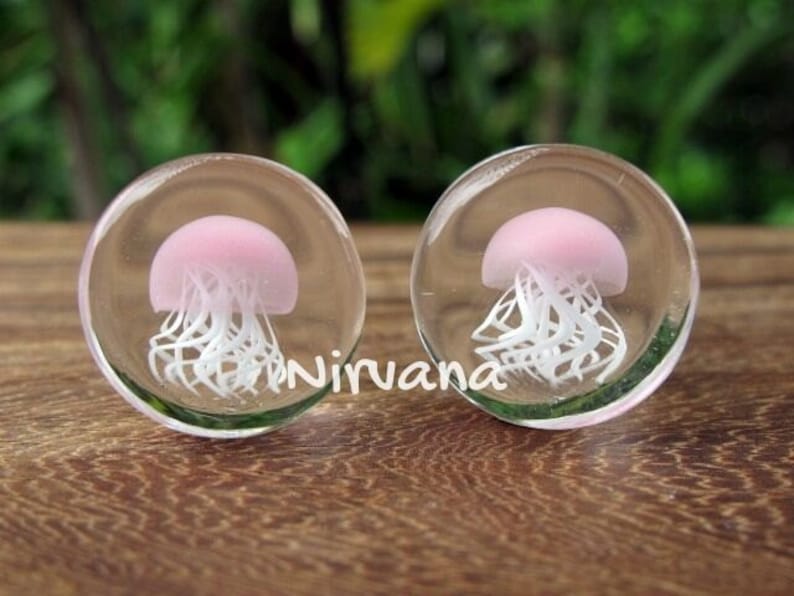 1 Pair 2 Pieces Pink Pyrex Glass Jellyfish Plugs image 1