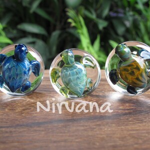 1 Pair 2 Pieces Earth Turtles Pyrex Glass Plugs image 5