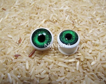 1 Pair (2 Pieces) Dichroic Green Eye Plugs Pyrex Glass
