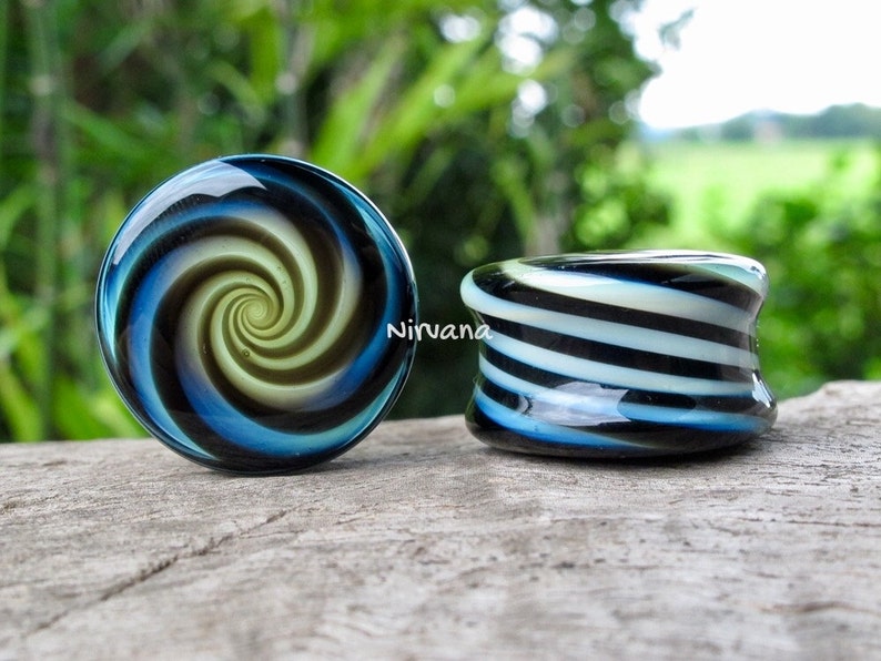 1 Pair 2 Pieces Nirvana Hypnotic Swirl Plugs Pyrex Glass Bild 3