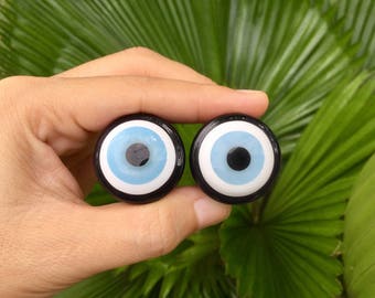 1 Pair (2 Pieces) Pyrex Glass Evil Eye Plugs